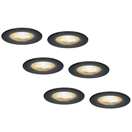 Set van 6 Nola LED inbouwspots - Lage inbouwdiepte (49mm) - 5 Watt 450 lumen - 2700K warm wit - Dimbaar - Rond - IP65 waterdicht voor binnen