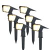 Set van 6 Odessa solar prikspots - Incl. Schemerschakelaar - 3000K warm wit - 2 lichtstanden - 300 lumen - 6-12 uur brandtijd - Kantelbaar - IP65 waterdicht | HOFTRONIC
