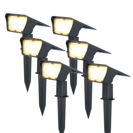 Set van 6 Odessa solar prikspots - Incl. Schemerschakelaar - 3000K warm wit - 2 lichtstanden - 300 lumen - 6-12 uur brandtijd - Kantelbaar - IP65 waterdicht | HOFTRONIC
