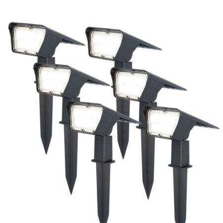 Set van 6 Odessa solar prikspots - Incl. Schemerschakelaar - 6000K daglicht wit - 2 lichtstanden - 300 lumen - 6-12 uur brandtijd - Kantelbaar - IP65 waterdicht | HOFTRONIC