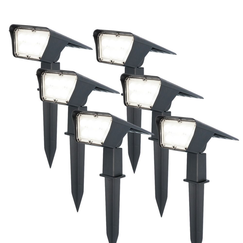 Set van 6 Odessa solar prikspots - Incl. Schemerschakelaar - 6000K daglicht wit - 2 lichtstanden - 300 lumen - 6-12 uur brandtijd - Kantelbaar - IP65 waterdicht | HOFTRONIC
