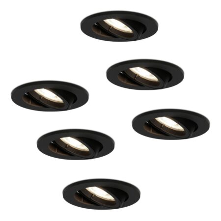 Set van 6 Oslo LED inbouwspot - 4 Watt 345 Lumen - 4000K Neutraal wit - GU10 - Dimbaar - Rond - Kantelbaar - IP20 Stofdicht - Zwart | HOFTRONIC
