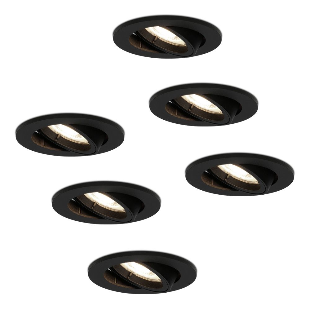 Set van 6 Oslo LED inbouwspot - 4 Watt 345 Lumen - 4000K Neutraal wit - GU10 - Dimbaar - Rond - Kantelbaar - IP20 Stofdicht - Zwart | HOFTRONIC