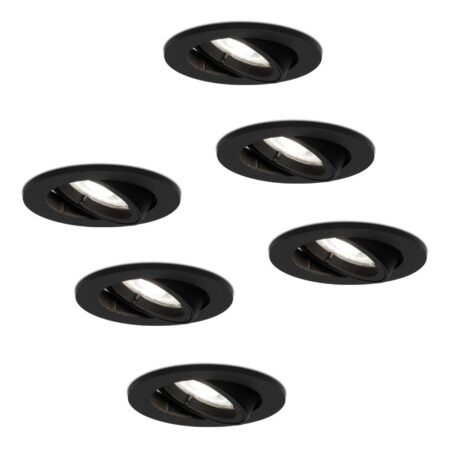 Set van 6 Oslo LED inbouwspot - 4 Watt 345 Lumen - 6500K Neutraal wit - GU10 - Dimbaar - Rond - Kantelbaar - IP20 Stofdicht - Zwart | HOFTRONIC