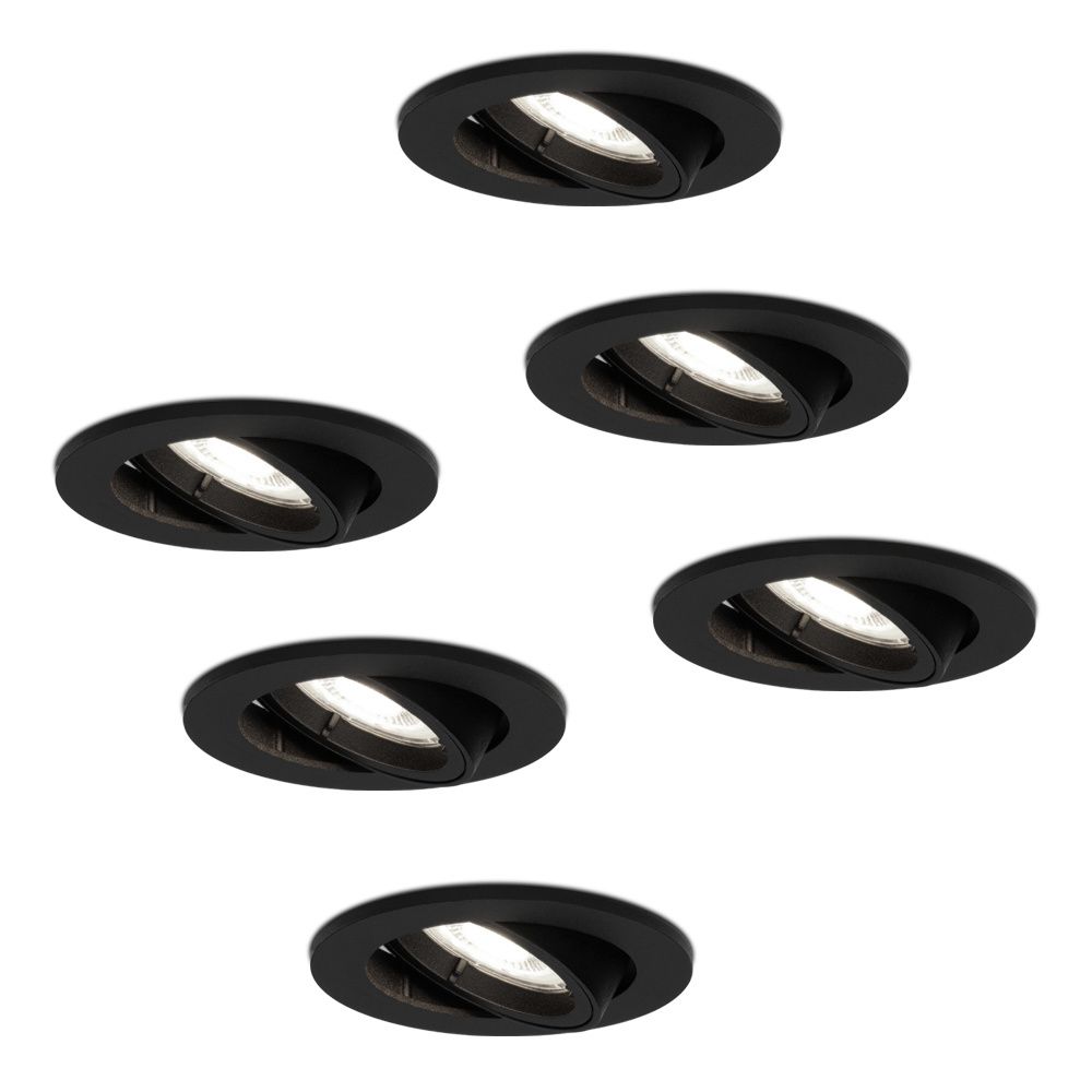 Set van 6 Oslo LED inbouwspot - 4 Watt 345 Lumen - 6500K Neutraal wit - GU10 - Dimbaar - Rond - Kantelbaar - IP20 Stofdicht - Zwart | HOFTRONIC