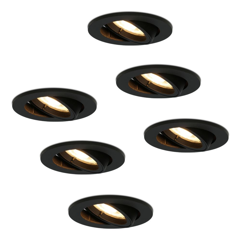 Set van 6 Oslo LED inbouwspots - 4 Watt 345 lumen - 2700K Warm wit - GU10 - Dimbaar - Rond - Kantelbaar - IP20 voor binnen - Zwart | HOFTRONIC