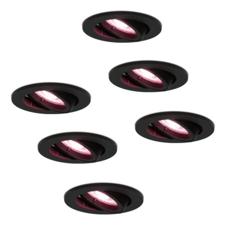 Set van 6 Oslo smart inbouwspots - Wifi + Bluetooth - RGBWW - GU10 - Kantelbaar - Google Home