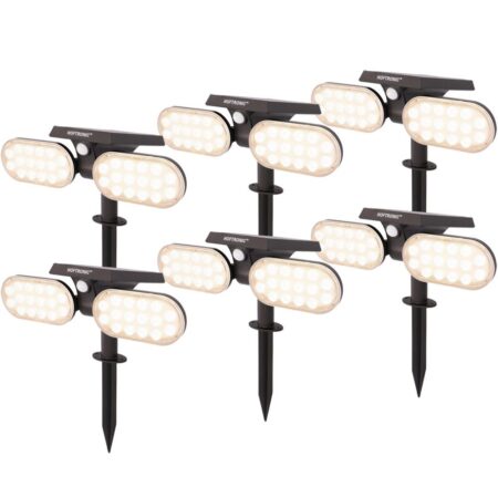 Set van 6 Pato - Solar prikspot - Bewegingssensor en schemerschakelaar - PIR - 3000K Warm wit - 2 lichtstanden - 300 Lumen - 6-12 uur brandtijd - IP65 waterdicht - Tuinspot | HOFTRONIC
