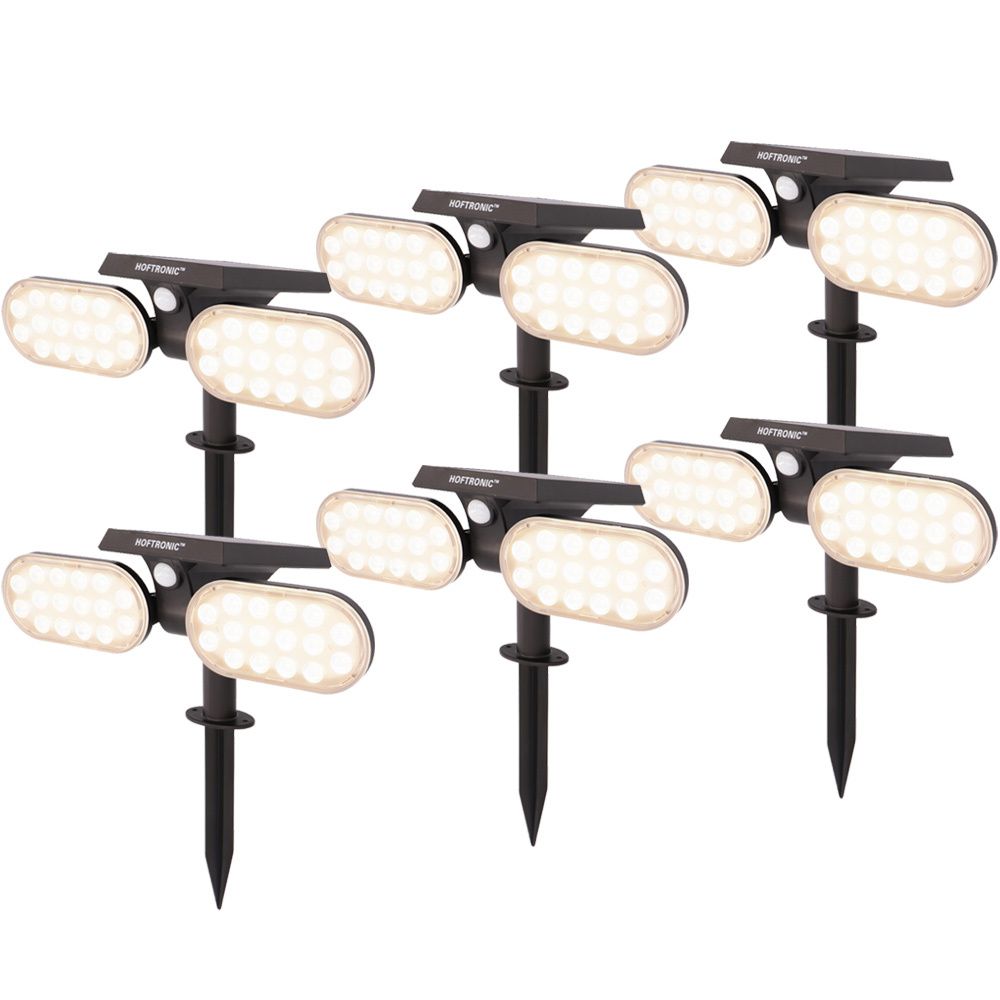 Set van 6 Pato - Solar prikspot - Bewegingssensor en schemerschakelaar - PIR - 3000K Warm wit - 2 lichtstanden - 300 Lumen - 6-12 uur brandtijd - IP65 waterdicht - Tuinspot | HOFTRONIC