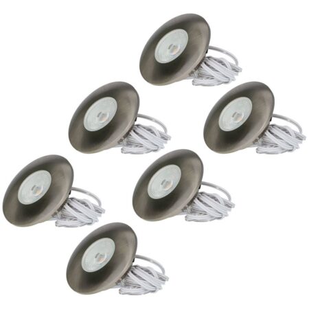 Set van 6 Pavo - Platte LED ipbouwspots met lage inbouwdiepte 12mm - 3 Watt 300 Lumen - 2700K Warm wit - Dimbaar - Rond - Meubelspot - IP44 waterdicht - RVS | HOFTRONIC