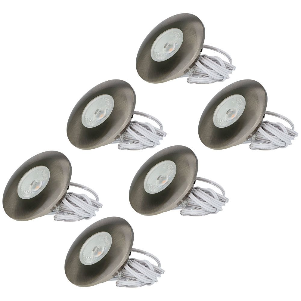 Set van 6 Pavo - Platte LED ipbouwspots met lage inbouwdiepte 12mm - 3 Watt 300 Lumen - 2700K Warm wit - Dimbaar - Rond - Meubelspot - IP44 waterdicht - RVS | HOFTRONIC