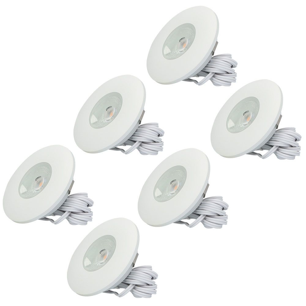 Set van 6 Pavo - Platte LED ipbouwspots met lage inbouwdiepte 12mm - 3 Watt 300 Lumen - 2700K Warm wit - Dimbaar - Rond - Meubelspot - IP44 waterdicht - Wit | HOFTRONIC