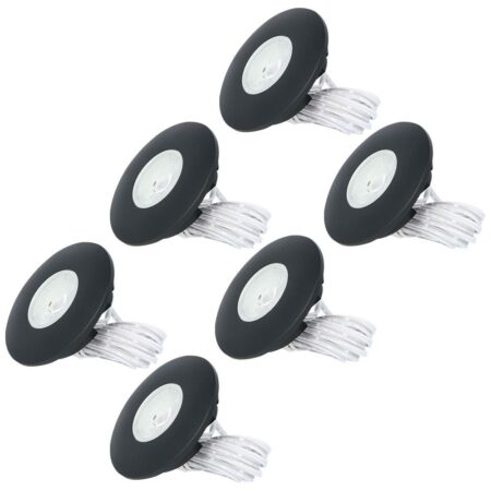 Set van 6 Pavo - Platte LED ipbouwspots met lage inbouwdiepte 12mm - 3 Watt 300 Lumen - 2700K Warm wit - Dimbaar - Rond - Meubelspot - IP44 waterdicht - Zwart | HOFTRONIC