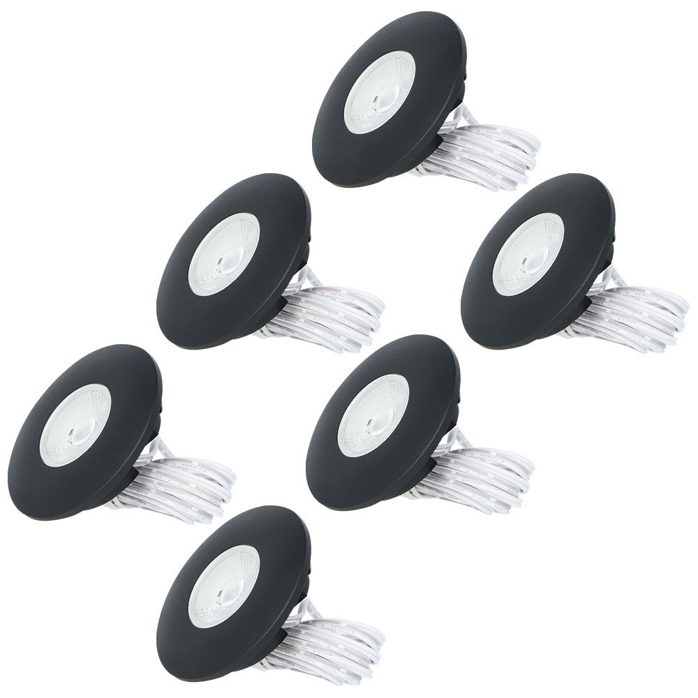 Set van 6 Pavo - Platte LED ipbouwspots met lage inbouwdiepte 12mm - 3 Watt 300 Lumen - 2700K Warm wit - Dimbaar - Rond - Meubelspot - IP44 waterdicht - Zwart | HOFTRONIC