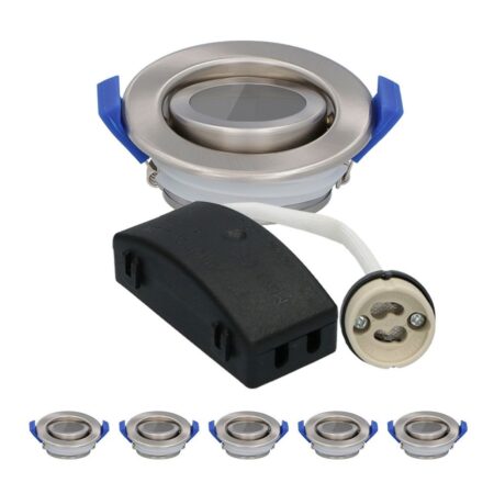 Set van 6 Peru LED Inbouwspots - Kantelbaar armatuur - Diameter 85mm - GU10 Fitting incl. lamphouder - IP65 voor badkamer en buiten - Rond - RVS | HOFTRONIC