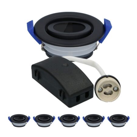Set van 6 Peru LED Inbouwspots - Kantelbaar armatuur - Diameter 85mm - GU10 Fitting incl. lamphouder - IP65 voor badkamer en buiten - Rond - Zwart | HOFTRONIC