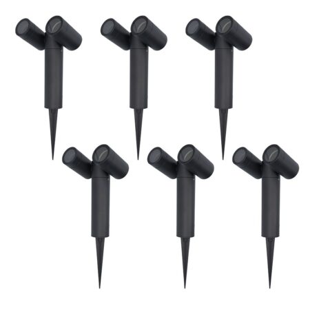 Set van 6 Pinero Dubbel LED prikspot - Kantelbaar - Dimbaar - GU10 - IP65 waterdicht - Zwart - Tuinspot - Pinspot | HOFTRONIC
