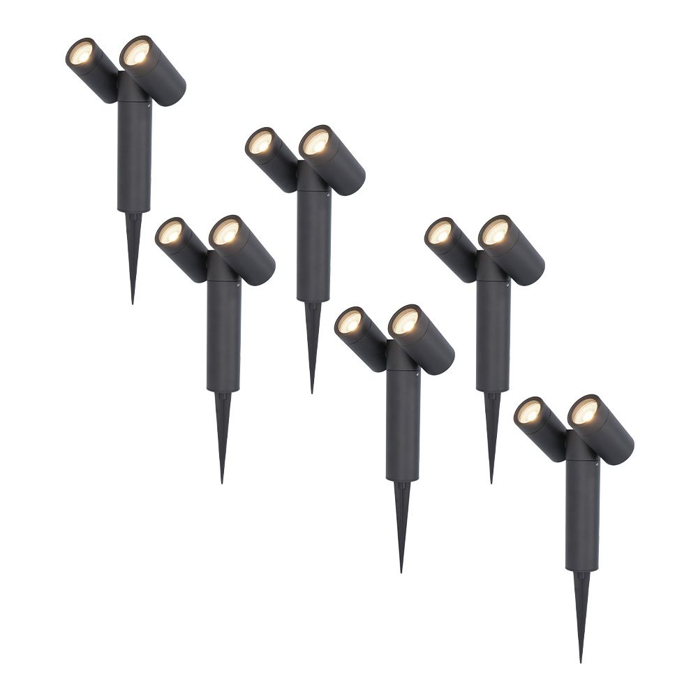 Set van 6 Pinero Dubbel LED prikspots - GU10 8 Watt 345 Lumen - Dimbaar - Kantelbaar - GU10 - 4000K neutraal wit - IP64 Waterdicht - Zwart | HOFTRONIC