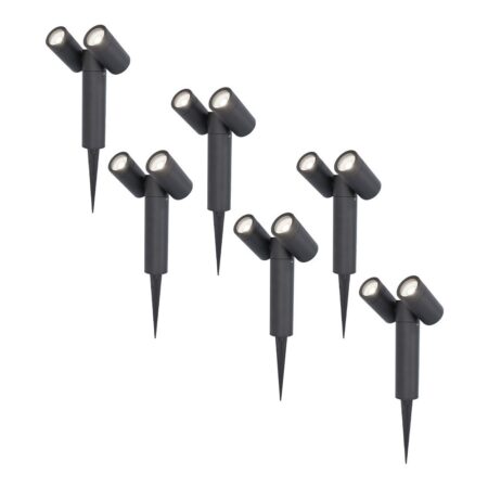 Set van 6 Pinero Dubbel LED prikspots - GU10 8 Watt 345 Lumen - Dimbaar - Kantelbaar - GU10 - 6500K daglicht wit - IP64 Waterdicht - Zwart | HOFTRONIC