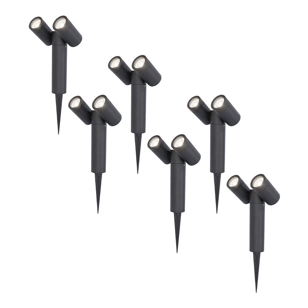 Set van 6 Pinero Dubbel LED prikspots - GU10 8 Watt 345 Lumen - Dimbaar - Kantelbaar - GU10 - 6500K daglicht wit - IP64 Waterdicht - Zwart | HOFTRONIC