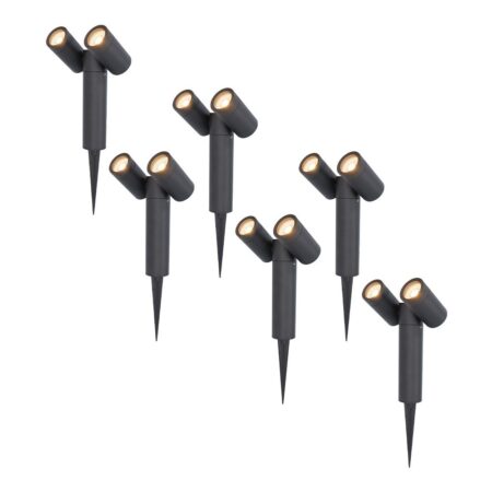 Set van 6 Pinero Dubbel LED prikspots - GU10 8 watt 345 lumen - Dimbaar - Kantelbaar - 2700K warm wit - IP65 Waterdicht - Zwart | HOFTRONIC