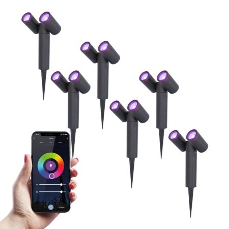 Set van 6 Pinero - Dubel Smart LED Prikspot - IP65 waterdicht - 11 Watt 690 Lumen - RGBWW - GU10 - Wifi + Bluetooth - IP65 Waterdicht - Bestuurbaar via app - Google Home