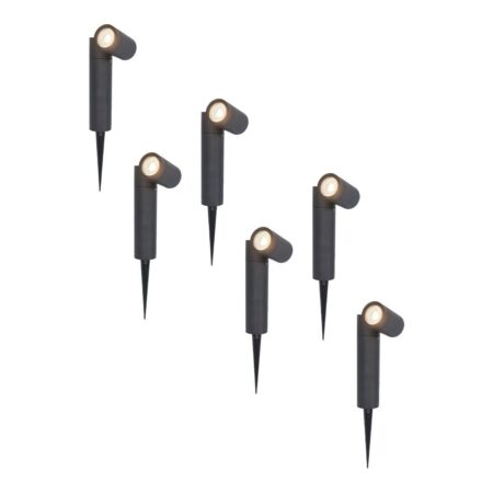 Set van 6 Pinero LED prikspots - GU10 4 Watt 345 Lumen - Dimbaar - Kantelbaar - 4000K neutraal wit - IP64 Waterdicht - Zwart - Tuinspot | HOFTRONIC
