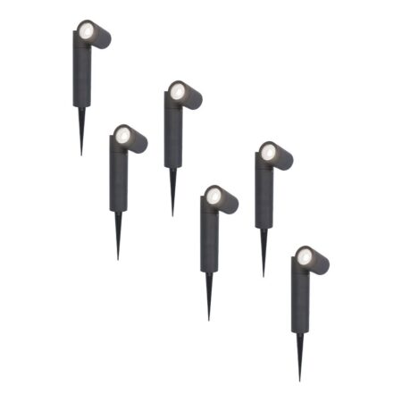 Set van 6 Pinero LED prikspots - GU10 4 Watt 345 Lumen - Dimbaar - Kantelbaar - 6500K daglicht wit - IP64 Waterdicht - Zwart - Tuinspot | HOFTRONIC
