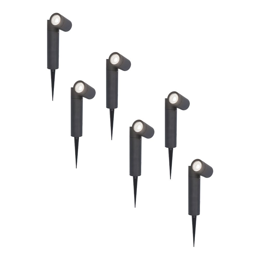Set van 6 Pinero LED prikspots - GU10 4 Watt 345 Lumen - Dimbaar - Kantelbaar - 6500K daglicht wit - IP64 Waterdicht - Zwart - Tuinspot | HOFTRONIC
