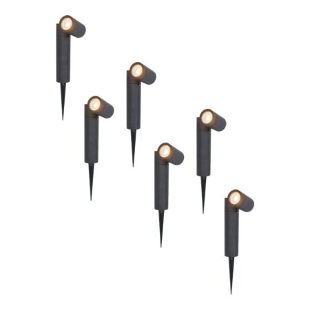 Set van 6 Pinero LED prikspots - GU10 4 Watt 345 lumen - Dimbaar - Kantelbaar - 2700K warm wit - IP65 Waterdicht - Zwart - Tuinspots | HOFTRONIC