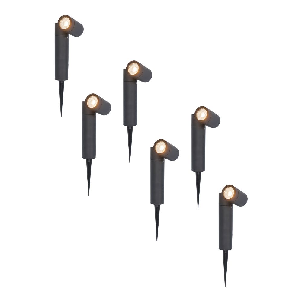 Set van 6 Pinero LED prikspots - GU10 4 Watt 345 lumen - Dimbaar - Kantelbaar - 2700K warm wit - IP65 Waterdicht - Zwart - Tuinspots | HOFTRONIC