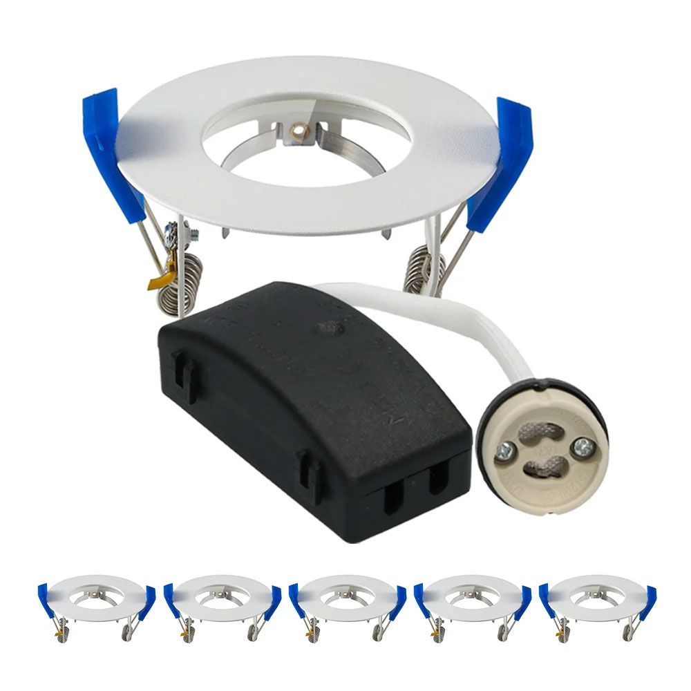 Set van 6 Pisa - LED Inbouwspots - Armatuur - Diameter 85mm - GU10 Fitting incl. lamphouder - Rond - IP65 voor badkamer en buiten - Wit | HOFTRONIC