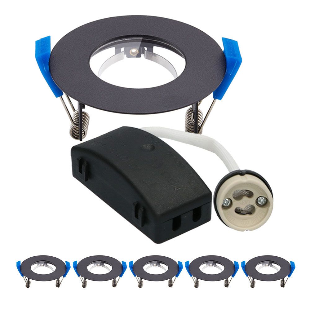 Set van 6 Pisa - LED Inbouwspots - Armatuur - Diameter 85mm - GU10 Fitting incl. lamphouder - Rond - IP65 voor badkamer en buiten - Zwart | HOFTRONIC