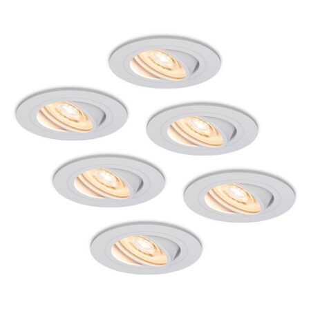 Set van 6 Pittsburg LED inbouwspots - 6W 570lm - GU10 LED Module - Extra plat - 2700K warm wit - Dimbaar - Kantelbaar - Voor binnen - Wit | HOFTRONIC