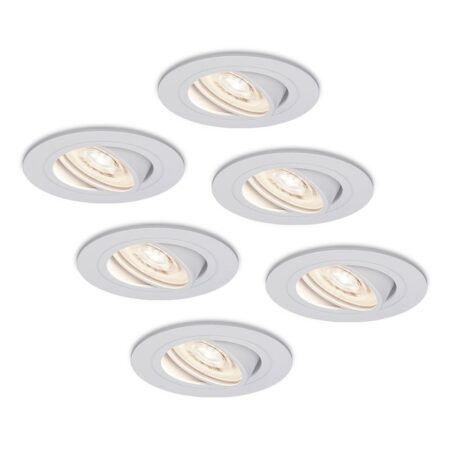 Set van 6 Pittsburg LED inbouwspots - 6W 570lm - GU10 LED Module - Extra plat - 4000K neutraal wit - Dimbaar - Kantelbaar - Binnen - Wit | HOFTRONIC