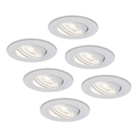 Set van 6 Pittsburg LED inbouwspots - Extra plat 58mm - GU10 LED Module - 6000K daglicht wit - Dimbaar - Rond - Kantelbaar - Voor binnen - Wit | HOFTRONIC