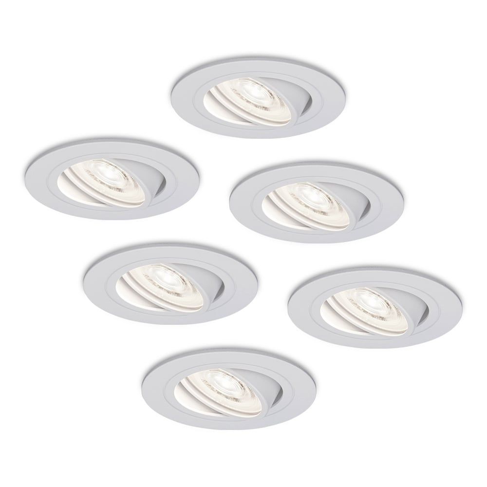Set van 6 Pittsburg LED inbouwspots - Extra plat 58mm - GU10 LED Module - 6000K daglicht wit - Dimbaar - Rond - Kantelbaar - Voor binnen - Wit | HOFTRONIC