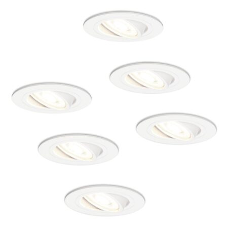 Set van 6 Pittsburg LED inbouwspots - GU10 4 Watt 345 Lumen - 4000K Neutraal wit - Dimbaar - Rond - Kantelbaar - IP20 Voor binnen - Wit | HOFTRONIC