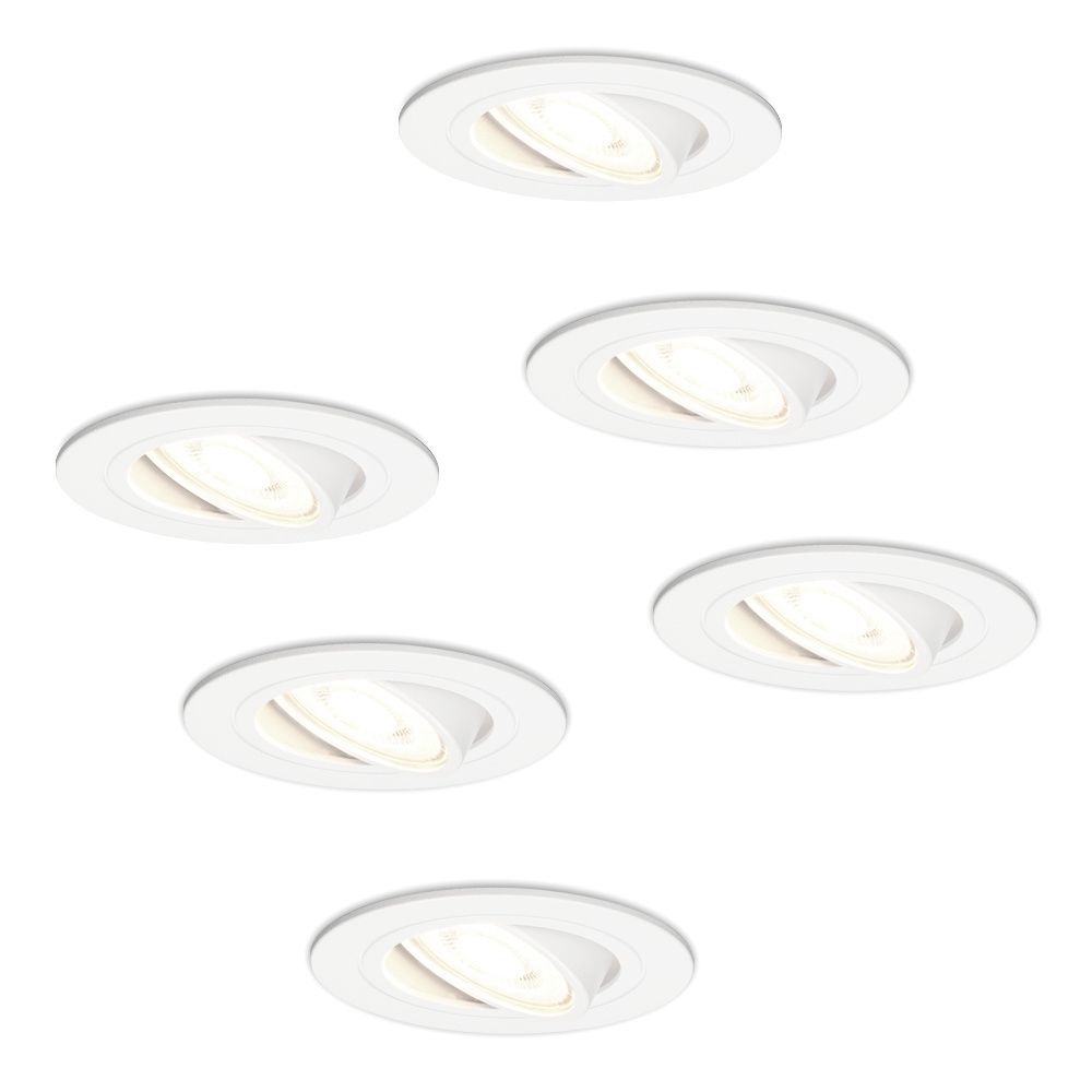 Set van 6 Pittsburg LED inbouwspots - GU10 4 Watt 345 Lumen - 4000K Neutraal wit - Dimbaar - Rond - Kantelbaar - IP20 Voor binnen - Wit | HOFTRONIC