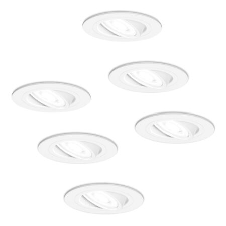 Set van 6 Pittsburg LED inbouwspots - GU10 4 Watt 345 Lumen - 6500K Daglicht wit - Dimbaar - Rond - Kantelbaar - IP20 Voor binnen - Wit | HOFTRONIC