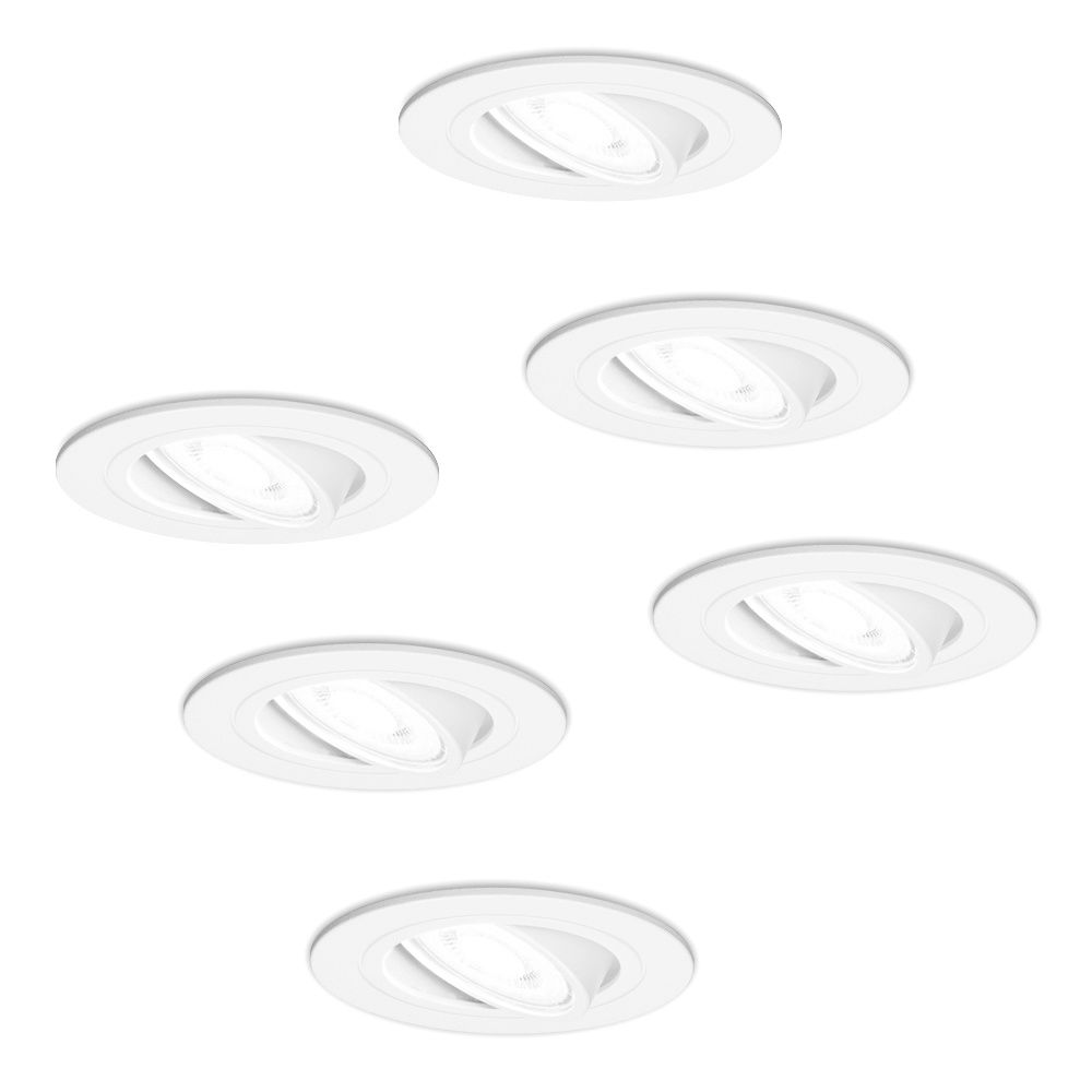 Set van 6 Pittsburg LED inbouwspots - GU10 4 Watt 345 Lumen - 6500K Daglicht wit - Dimbaar - Rond - Kantelbaar - IP20 Voor binnen - Wit | HOFTRONIC
