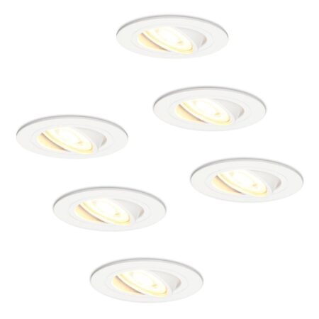 Set van 6 Pittsburg LED inbouwspots - GU10 4 Watt 345 lumen - 2700K Warm wit - Dimbaar - Rond - Kantelbaar - IP20 Voor binnen - Wit | HOFTRONIC