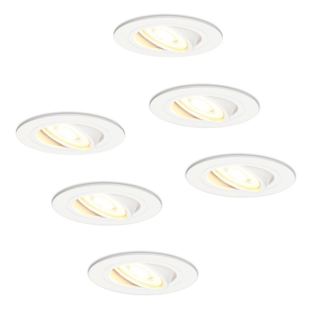 Set van 6 Pittsburg LED inbouwspots - GU10 4 Watt 345 lumen - 2700K Warm wit - Dimbaar - Rond - Kantelbaar - IP20 Voor binnen - Wit | HOFTRONIC