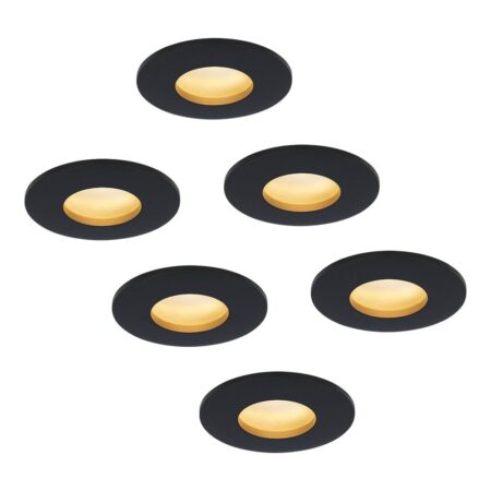 Set van 6 Porto - LED platte inbouwspots met lage inbouwdiepte 60mm - 6 Watt 570 Lumen - 2700K Warm wit - GU10 LED Module - Dimbaar - Rond - IP44 voor badkamer