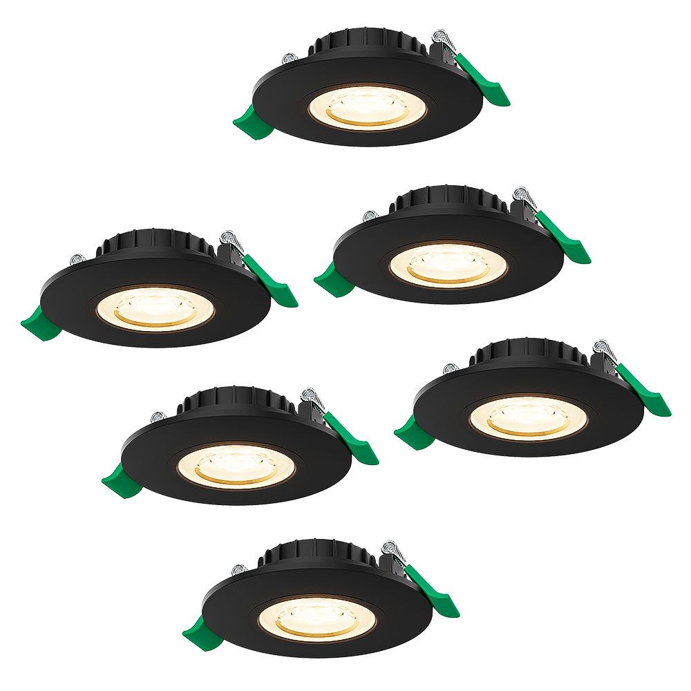 Set van 6 Prado dimbare LED Inbouwspots - 6 watt 570 lumen - CCT instelbare lichtkleur 2700K/4000K/6000K - Lage inbouwdiepte 25 mm - Rond - IP44 voor binnen en buiten - Zwart | HOFTRONIC