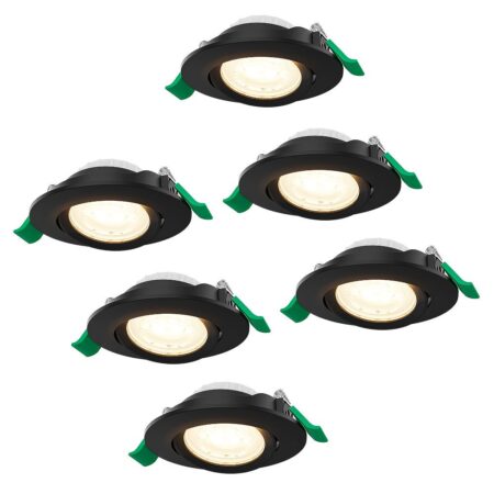 Set van 6 Prado dimbare LED-inbouwspots - 6 watt 570 lumen - CCT instelbare lichtkleur 2700K/4000K/6000K - lage inbouwdiepte 25 mm - rond - IP20 voor gebruik binnenshuis - Zwart | HOFTRONIC
