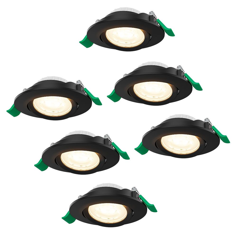 Set van 6 Prado dimbare LED-inbouwspots - 6 watt 570 lumen - CCT instelbare lichtkleur 2700K/4000K/6000K - lage inbouwdiepte 25 mm - rond - IP20 voor gebruik binnenshuis - Zwart | HOFTRONIC