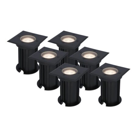 Set van 6 Ramsay LED Grondspots - Vierkant - Dimbaar - GU10 - 4000K neutraal wit - 4 Watt 345 Lumen - Tuinspot - Zwart - IP67 waterdicht - Overrijdbaar voor de Oprit