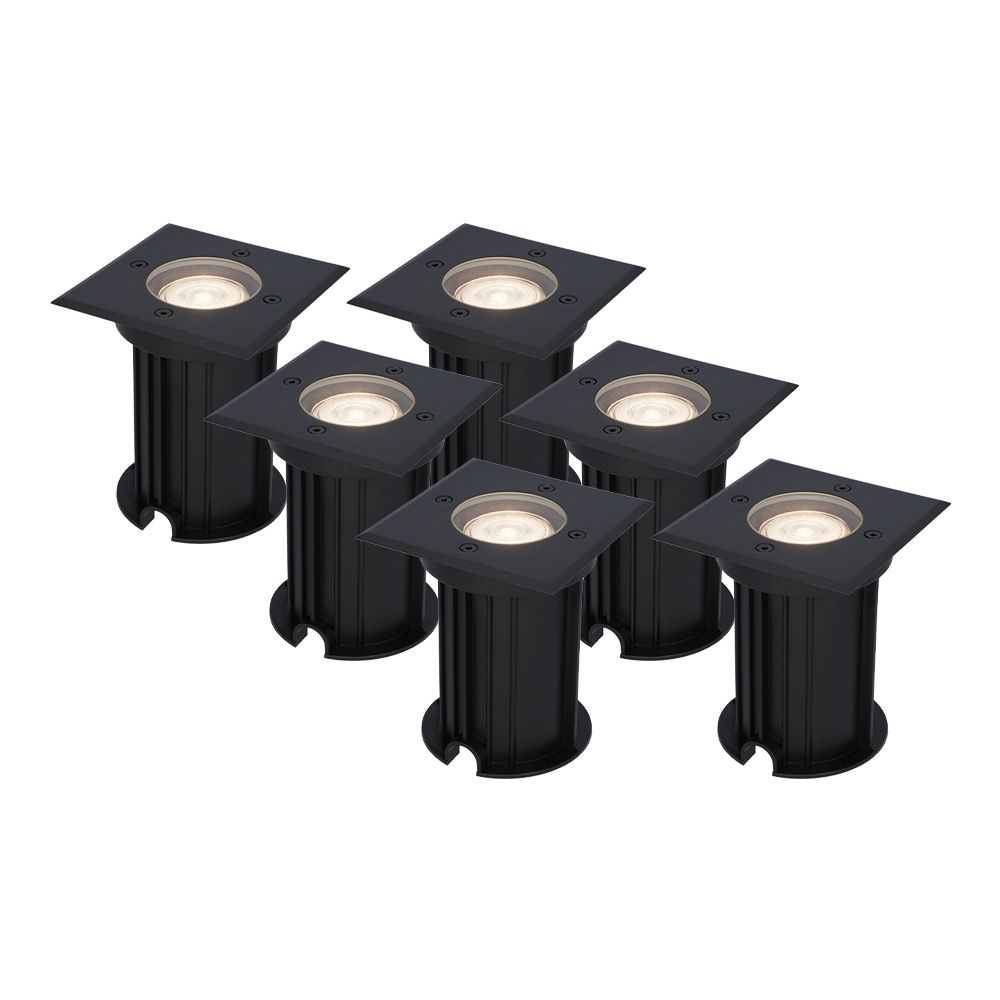 Set van 6 Ramsay LED Grondspots - Vierkant - Dimbaar - GU10 - 4000K neutraal wit - 4 Watt 345 Lumen - Tuinspot - Zwart - IP67 waterdicht - Overrijdbaar voor de Oprit
