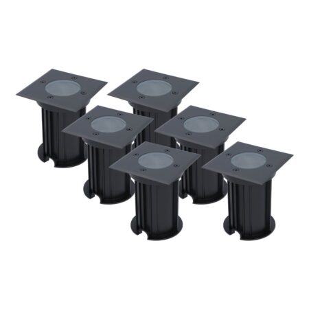 Set van 6 Ramsay LED Grondspots - Vierkant - Dimbaar - GU10 - Excl. Lichtbron - Tuinspot - Zwart - IP67 waterdicht - Overrijdbaar voor de Oprit